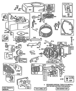 Cylinder,mufflers,piston Grp Diagram and Parts List for  Briggs and Stratton Engine